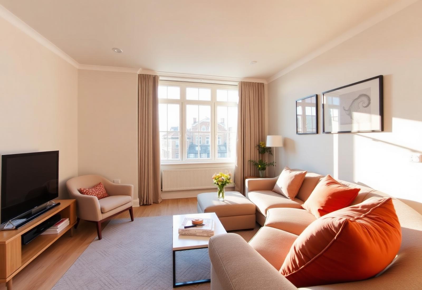 Professionally staged short-term rental living room in the Midlands